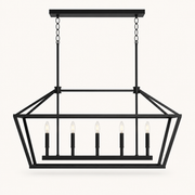 Front | studio front of the matte black cage frame and five candelabra sockets