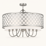 Front | studio front of the nickel lattice drum, white shade, and six arms