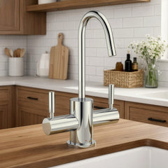Hot and Cold Water Dispenser Faucet, Swivel Spout, 2 Handles, Brass, Polished Nickel