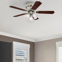 Hugger-Mount Ceiling Fan with 3-Light Kit and Frosted Glass Shades