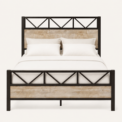 Front | Straight-on studio view of the full rectangular bed frame on a warm pale background