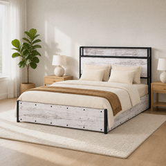 Room 2 angle | Corner view showing the bed, headboard shelf, and open floor around the frame