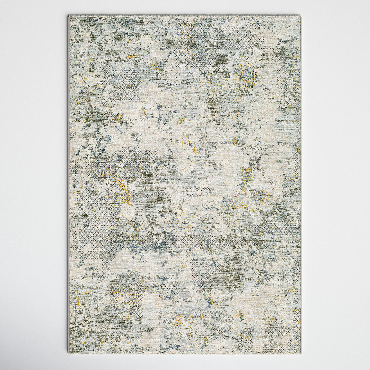 Indoor Area Rug, 6'7" x 9'6", Polyester with Ivory and Teal Mottled Design