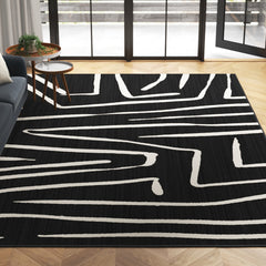 Indoor Area Rug, 7'10" x 9'10", Black and Ivory Polyester