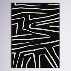 Indoor Area Rug, 7'10" x 9'10", Black and Ivory Polyester