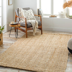 Indoor Area Rug, 7 ft 6 in x 9 ft 6 in, Tan Jute with Hand-Braided Weave