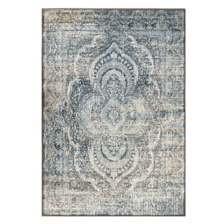 Indoor Area Rug, 8 x 10 ft with Beige, Teal and Light Blue Medallion Pattern