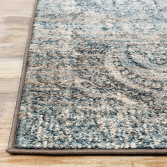 Indoor Area Rug, 8 x 10 ft with Beige, Teal and Light Blue Medallion Pattern