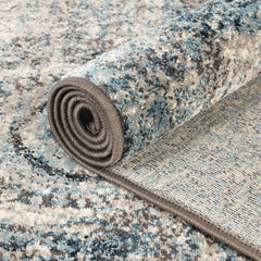 Indoor Area Rug, 8 x 10 ft with Beige, Teal and Light Blue Medallion Pattern
