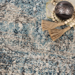 Indoor Area Rug, 8 x 10 ft with Beige, Teal and Light Blue Medallion Pattern