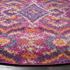 Indoor Area Rug, 9 ft x 12 ft, Fuchsia with Gold Geometric Design