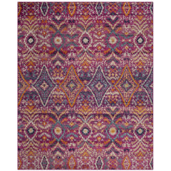 Indoor Area Rug, 9 ft x 12 ft, Fuchsia with Gold Geometric Design