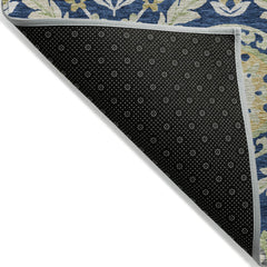 Indoor Outdoor Area Rug, 10 Ft x 14 Ft, Navy with Floral Pattern