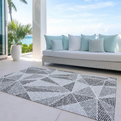 Indoor/Outdoor Area Rug, 10 x 14 ft, Pewter Geometric Polyester