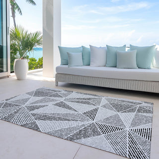 Indoor/Outdoor Area Rug, 10 x 14 ft, Pewter Geometric Polyester