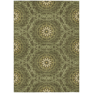 Indoor/Outdoor Area Rug, 10' x 14', Olive with Geometric Pattern