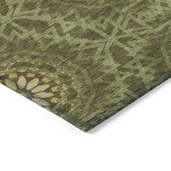 Indoor/Outdoor Area Rug, 10' x 14', Olive with Geometric Pattern