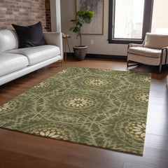 Indoor/Outdoor Area Rug, 10' x 14', Olive with Geometric Pattern