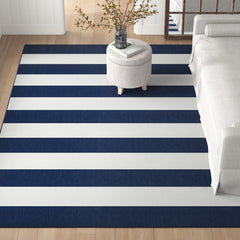 Indoor/Outdoor Area Rug, 7 ft 10 in x 10 ft with Nautical Stripe Pattern