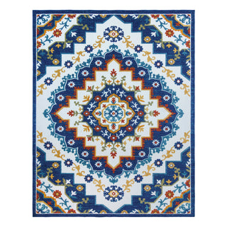 Indoor/Outdoor Area Rug, 8'9" x 13'1", Ivory and Blue