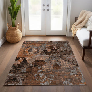 Indoor Outdoor Area Rug, 8' x 10' Polyester in Terracotta