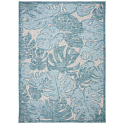Indoor/Outdoor Area Rug, 9 x 12 ft in Gray and Aqua with Floral Pattern