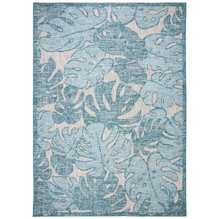 Indoor/Outdoor Area Rug, 9 x 12 ft in Gray and Aqua with Floral Pattern