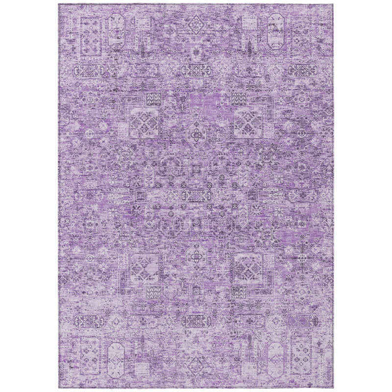 Indoor/Outdoor Area Rug, 9 x 12 ft, Lilac Polyester with Ikat Pattern