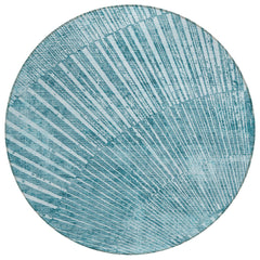 Indoor/Outdoor Area Rug, Round 8 ft in Teal with Abstract Fan Design