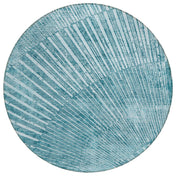Indoor/Outdoor Area Rug, Round 8 ft in Teal with Abstract Fan Design