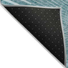 Indoor/Outdoor Area Rug, Round 8 ft in Teal with Abstract Fan Design