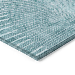 Indoor/Outdoor Area Rug, Round 8 ft in Teal with Abstract Fan Design