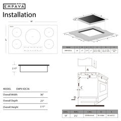 Induction Cooktop, Built-In, 5 Elements, Touch Control, 36 Inch, Black