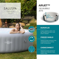 Inflatable Hot Tub, Grenada, 8-Person with 4 Seats in Gray