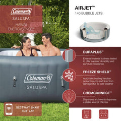 Inflatable Hot Tub, Hawaii, 6-Person with 140 Jets in Gray