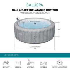 Inflatable Hot Tub, SaluSpa Bali, 6-Person with 140 Jets in Gray