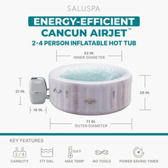 Inflatable Hot Tub, SaluSpa Cancun, Round with 120 Jets in Gray