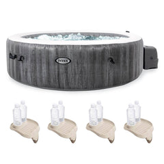 Inflatable Hot Tub Spa, PureSpa Greywood, 6-Person with 4 Drink Trays in Gray