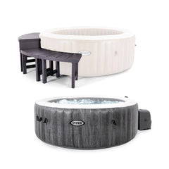 Inflatable Hot Tub with Accessory Benches, 4-Person, 140 Jets in Gray