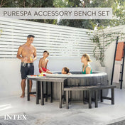 Inflatable Hot Tub with Accessory Benches, 4-Person, 140 Jets in Gray