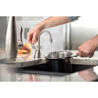 Instant Hot Water Dispenser, Wave, Gooseneck, Brass, Satin Nickel