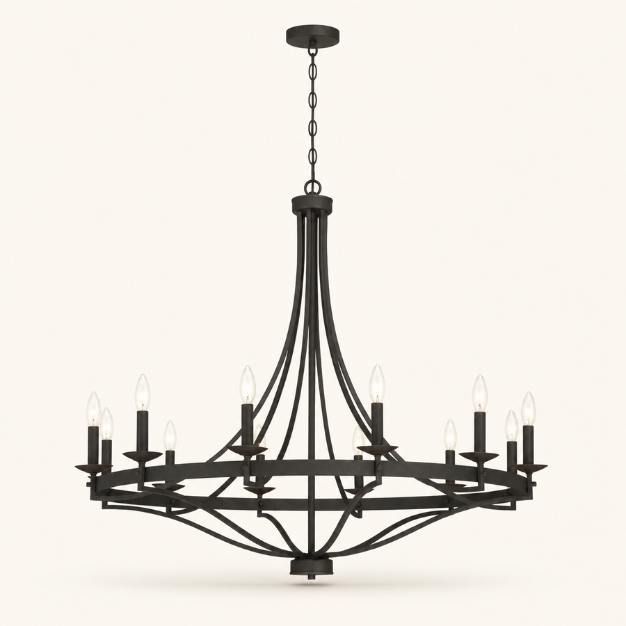 Front | studio front of the aged-zinc 12-light wagon wheel
