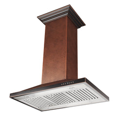 Island Mount Range Hood, Designer Series, Convertible Vent, Hand-Hammered Copper