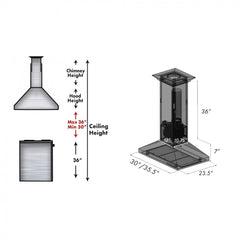 Island Mount Range Hood, Designer Series, Convertible Vent, Hand-Hammered Copper