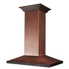 Island Mount Range Hood, Designer Series, Convertible Vent, Hand-Hammered Copper