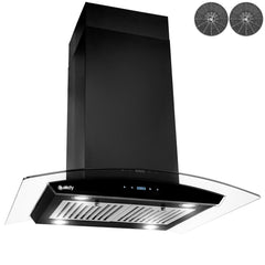 Island Range Hood, Convertible, 343 CFM, Black Painted Stainless Steel