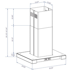 Island Range Hood, H155C Series, Convertible, 30 Inch, Stainless Steel