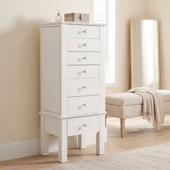 Jewelry Armoire with 6 Drawers and Mirror, Cream Manufactured Wood