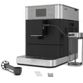 Angle | KitchenAid fully automatic espresso machine three-quarter view showing control panel and milk carafe