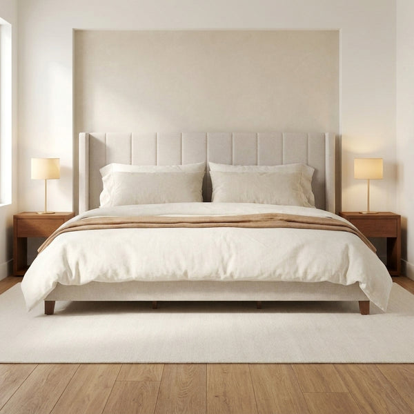 Grevane Kay Upholstered Platform Bed with Channel Stitched Wingback Headboard